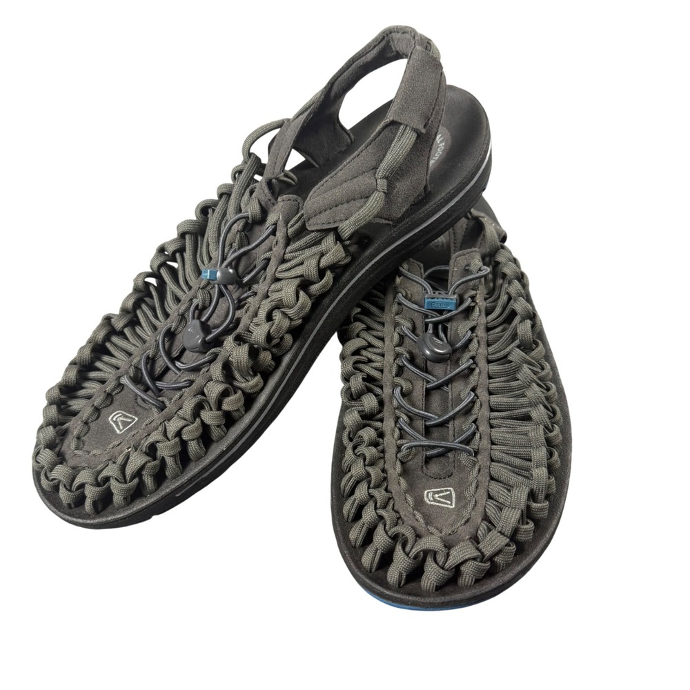 Keen Uneek Sandals Mens 10.5 Dark Charcoal Grey Blue 1014974 Corded Shoes